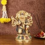 Brass Superfine Panchmukhi Hanuman Statue 10" | Intricate Stonework | Handcrafted Divine Presence | 7.5" Width, 5" Depth | Spiritual Home & Office Decor